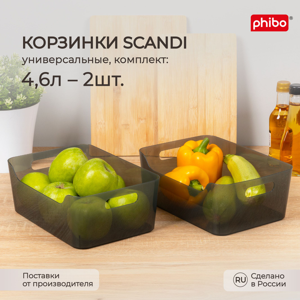 Набор универсальных корзинок Scandi 4,6л - 2шт (черный) #1