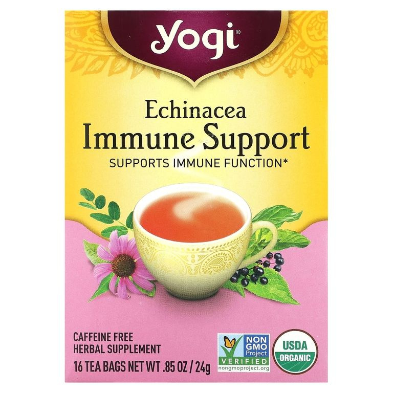 Yogi Tea, Immune Support, чай для иммунитета с эхинацеей, без кофеина, 16 чайных пакетиков  #1