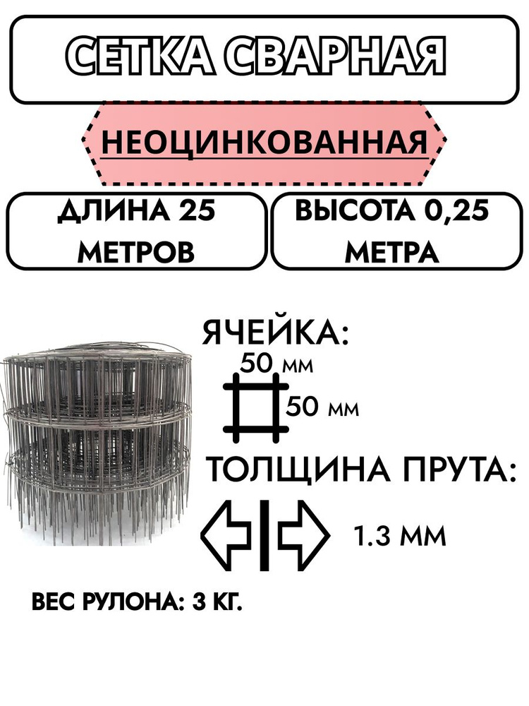 Сетка сварная в рулоне 50*50 1.3 мм 0,25х25 м #1