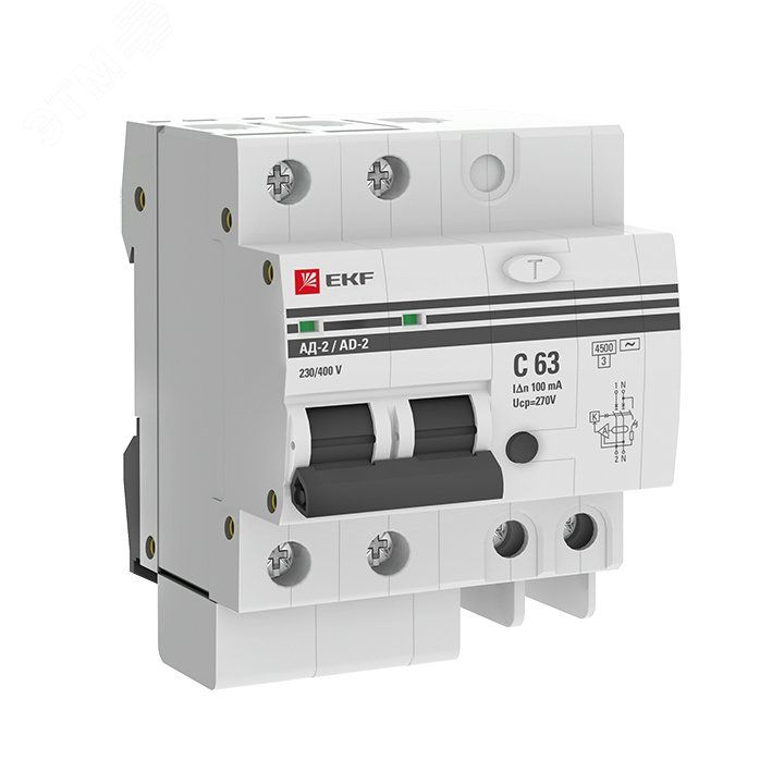 Дифференциальный автомат 1П+N 63А 100мА EKF PROxima АД-2 (характеристика C, тип AC, электронная защита #1
