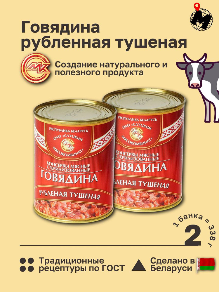 Говядина Рубленая Тушеная. Слуцкий Мясокомбинат. ГОСТ 338 гр. 2 Банки  #1