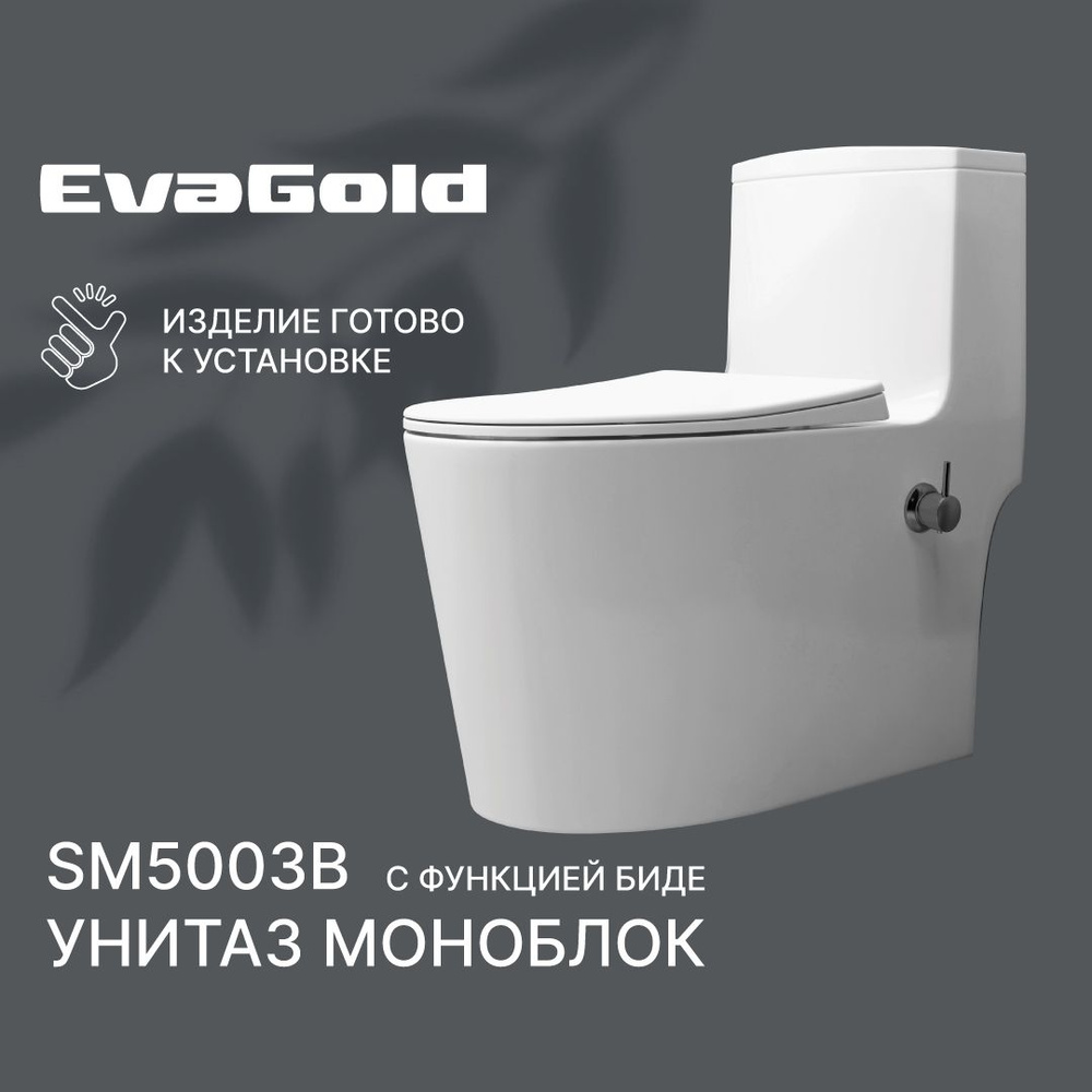 Унитаз напольный моноблок EvaGold SM5003B со встроенным биде безободковый белый  #1