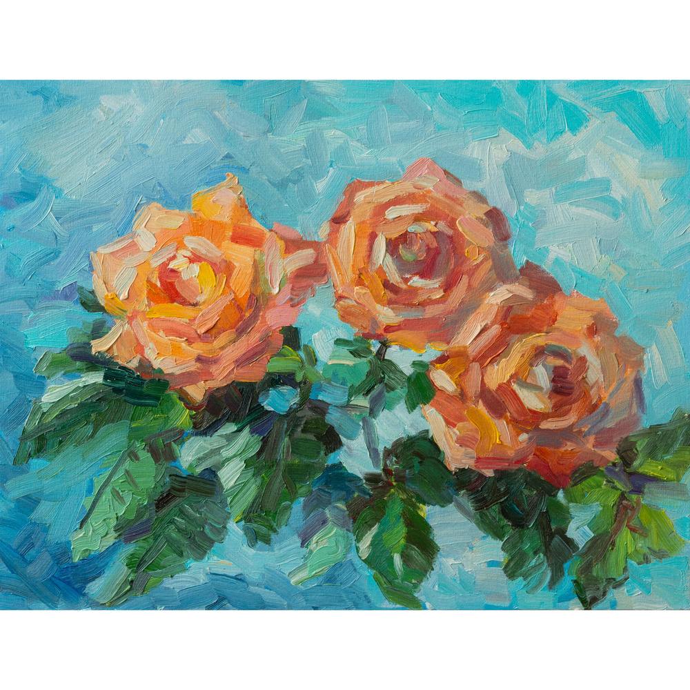Картина авторская маслом "Персиковые розы" 35х45см, ручная работа  #1