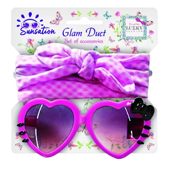 Lukky Fashion Солнцезащитные очки для детей и повязка для волос,"А в глазах Сердечки", розовый  #1
