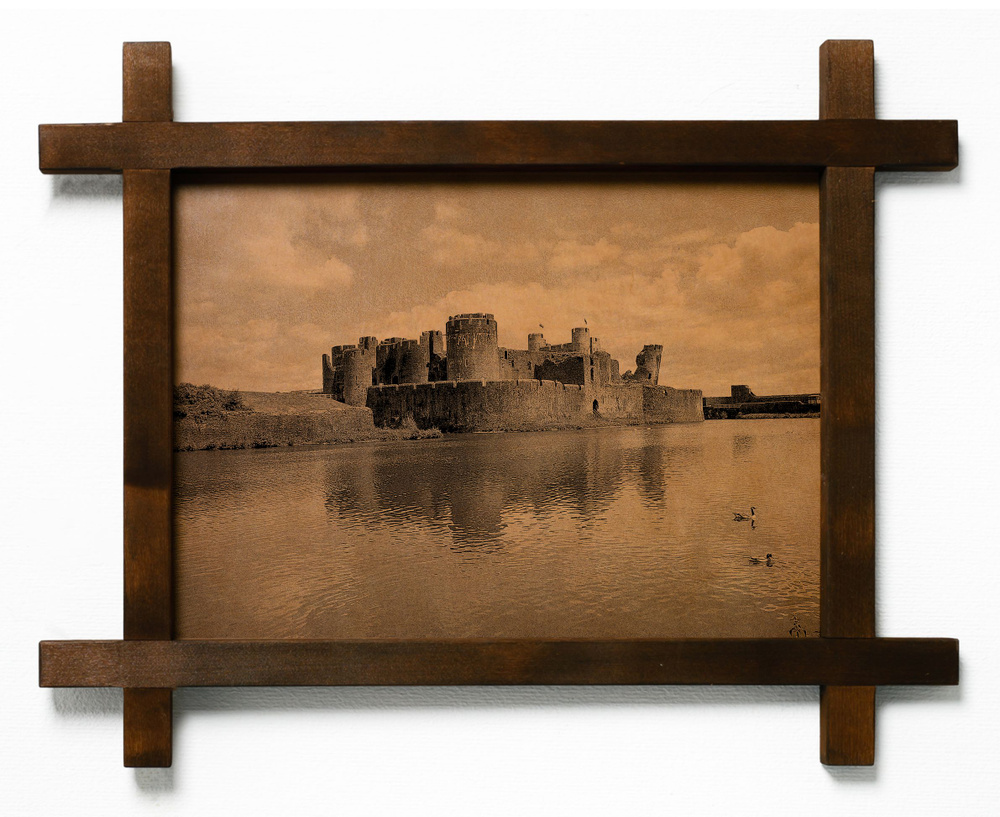 Картина по фото "Замок Кайрфилли, Уэльс", гравировка на натуральной коже, интерьерная для украшения и #1