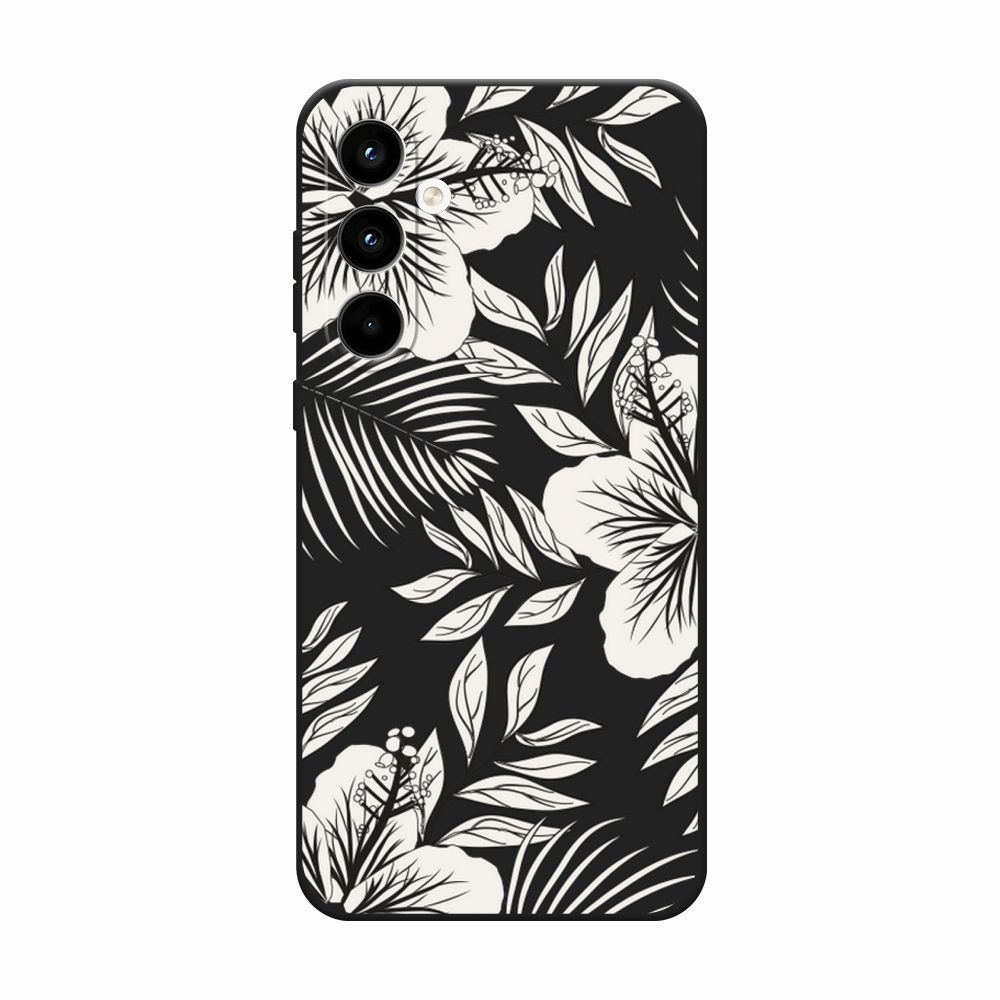 Матовый силиконовый чехол на Samsung Galaxy A35 5G / Самсунг А35 5G "Тропические цветы графика", черный #1