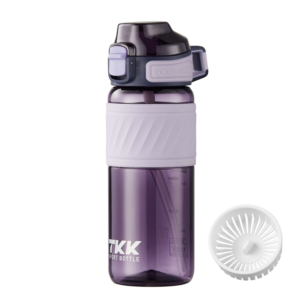 Спортивная фитнес бутылка фляга для воды TKK Premium из тритана с ручкой, 600 мл, фиолетовая  #1