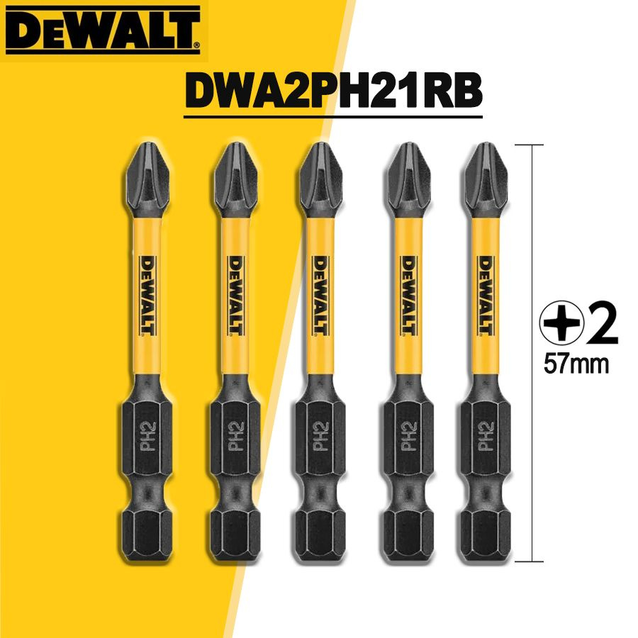 DEWALT PH2 x 57 мм, Набор бит для шуруповёрта магнитные, Биты торсионные ударные, 5 шт, DWA2PH21RB  #1