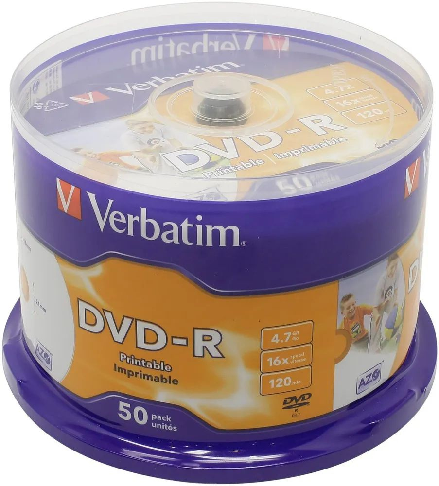 Диск DVD-R Verbatim 4.7Gb 16x Cake Box (50шт) Printable (43533) #1