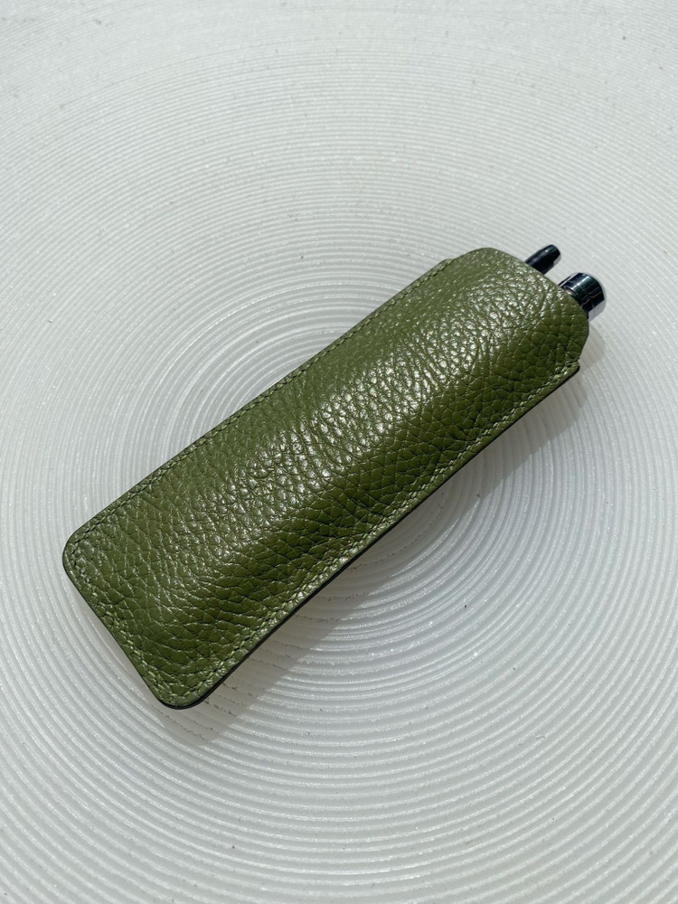 Кожаный пенал футляр зеленый коричневый из натуральной кожи / Кожаный пенал ручной работы  #1
