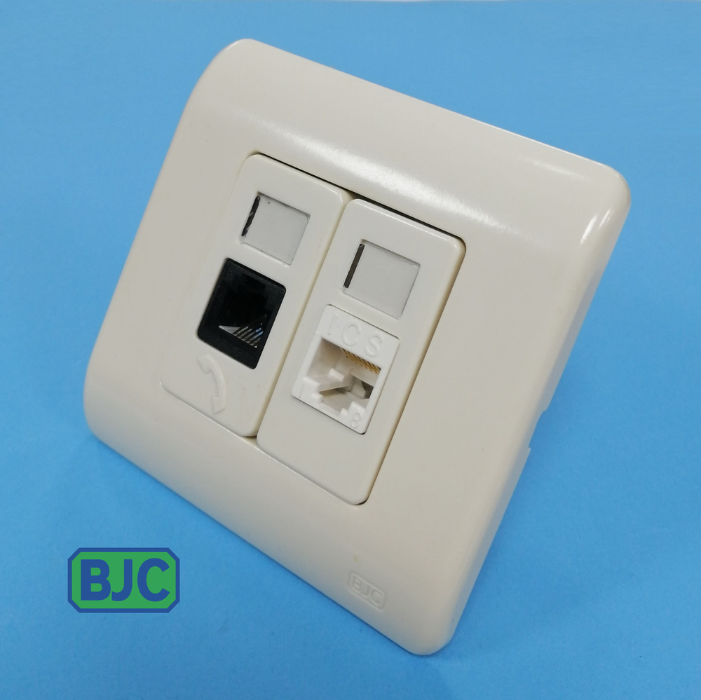 Розетка компьютерная RJ-45 Cat.5e + телефонная RJ-11 Cat3, бежевая  #1