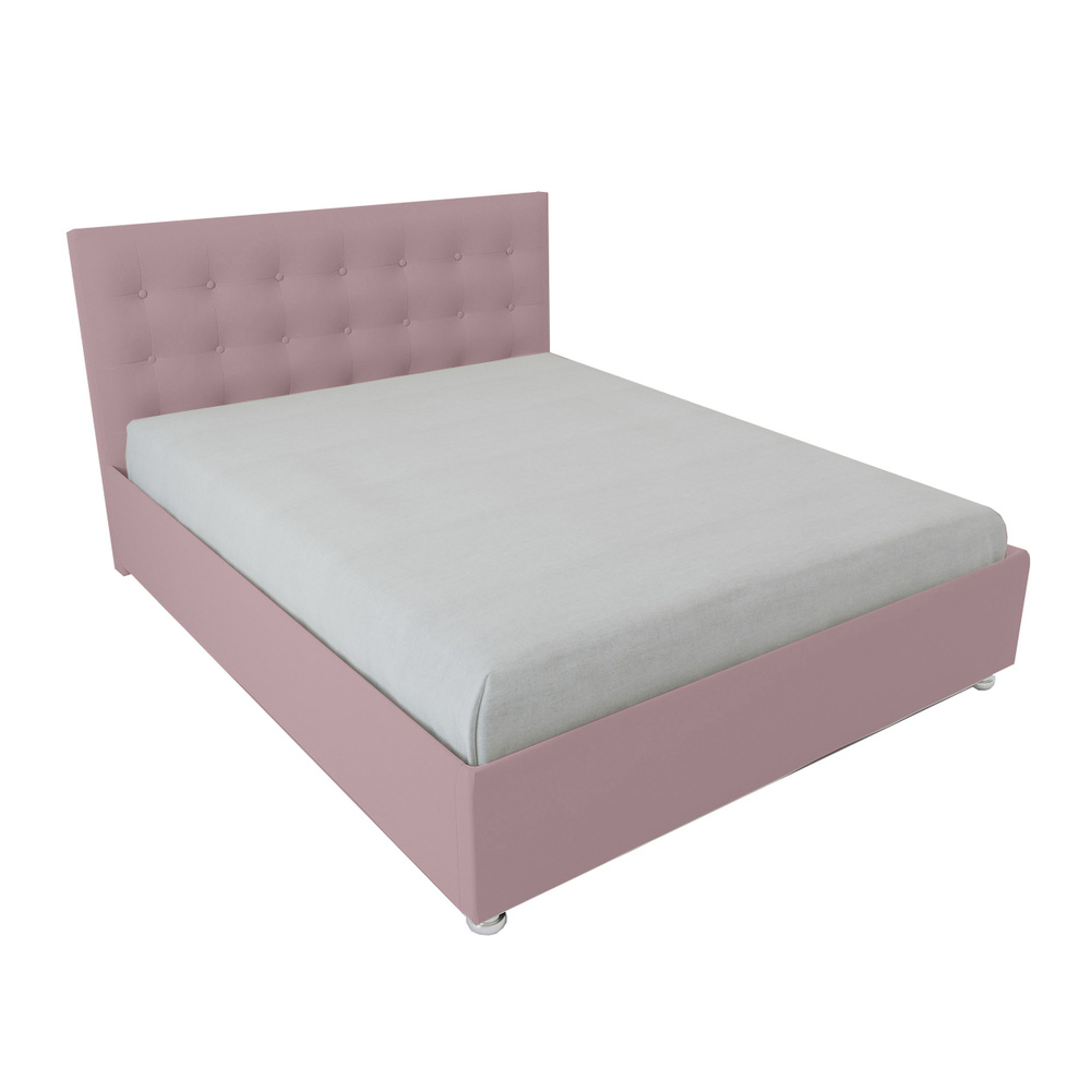 Двуспальная кровать Венеция 160x200 основание металлическое с ламелями велюр розовый без ножек  #1