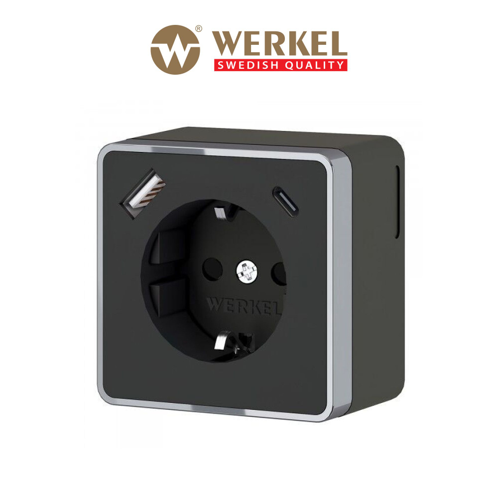 Розетка накладная с заземлением, шторками и USB тип A+C Werkel Gallant W5071735 чёрный хром  #1