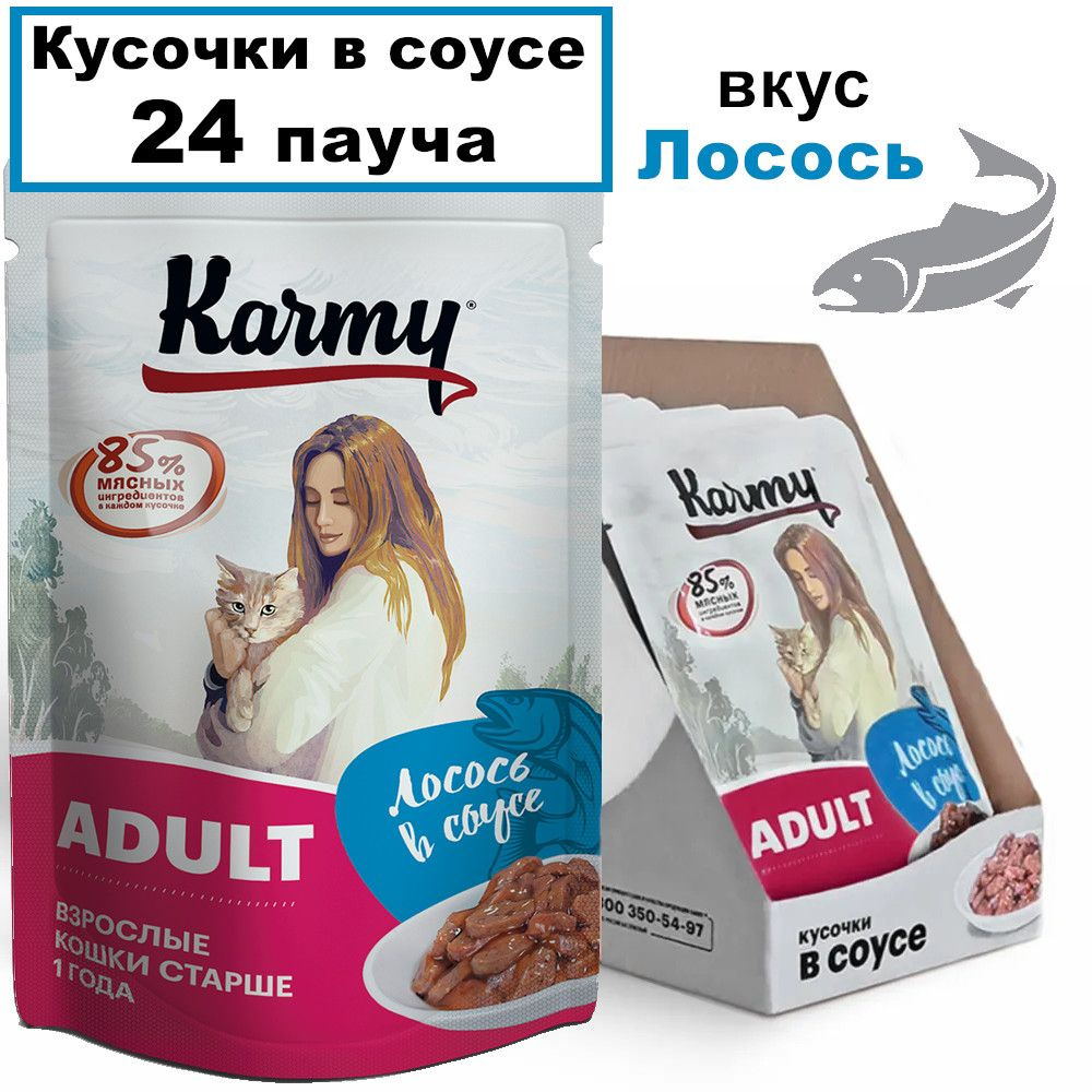 Влажный корм для кошек Karmy, лосось в соусе 24х80г #1