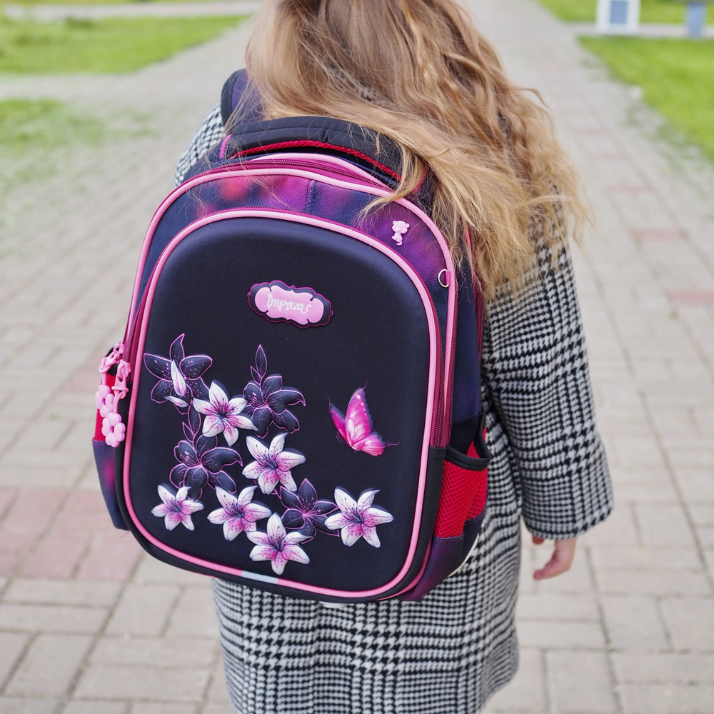 Рюкзак школьный для девочек, ортопедическая спинка, Цветы (Пенал + мешок для сменной обуви + сумка А4) #1