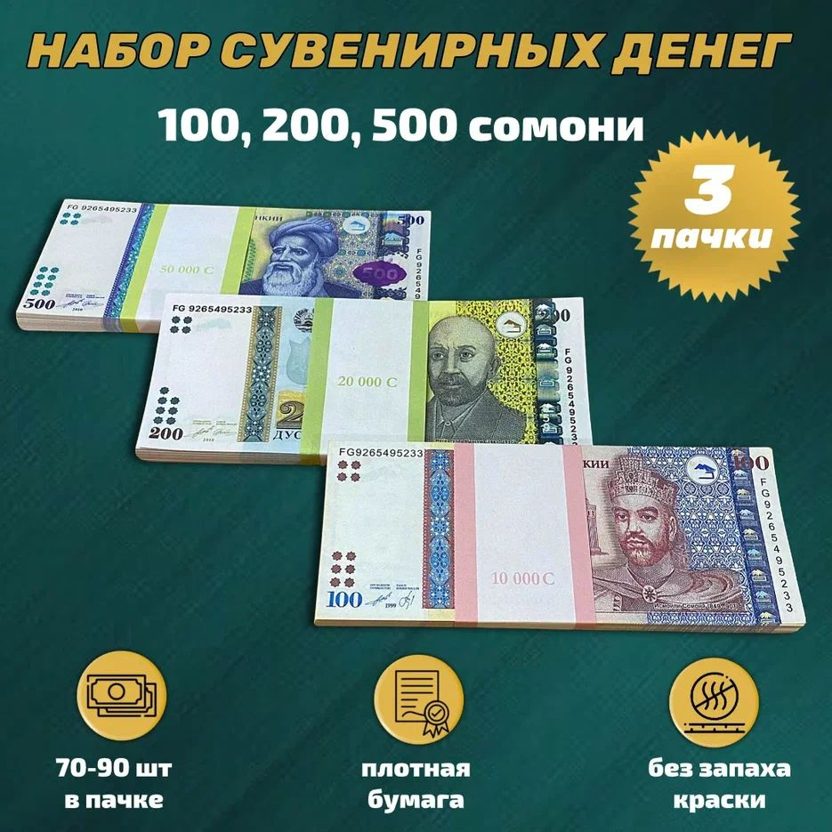Сувенирные деньги набор таджикские сомони (100 ,200, 500) #1