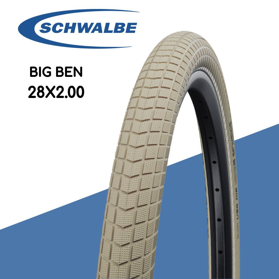 Покрышка велосипедная Schwalbe Big Ben K-Guard 28x2.0 слик, кремовая со светоотражающей полосой  #1