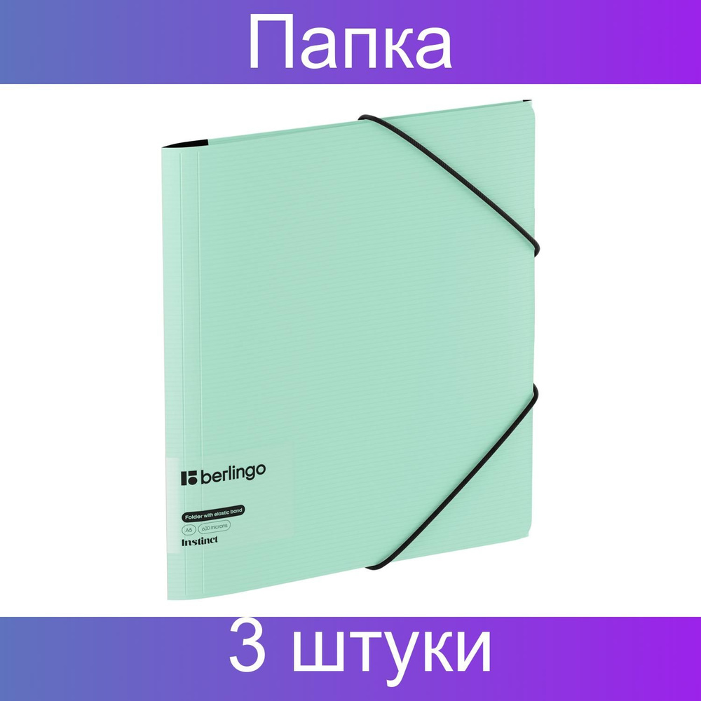 Папка на резинке Berlingo "Instinct" А5, пластик, 600мкм, мятный, 3 штуки  #1