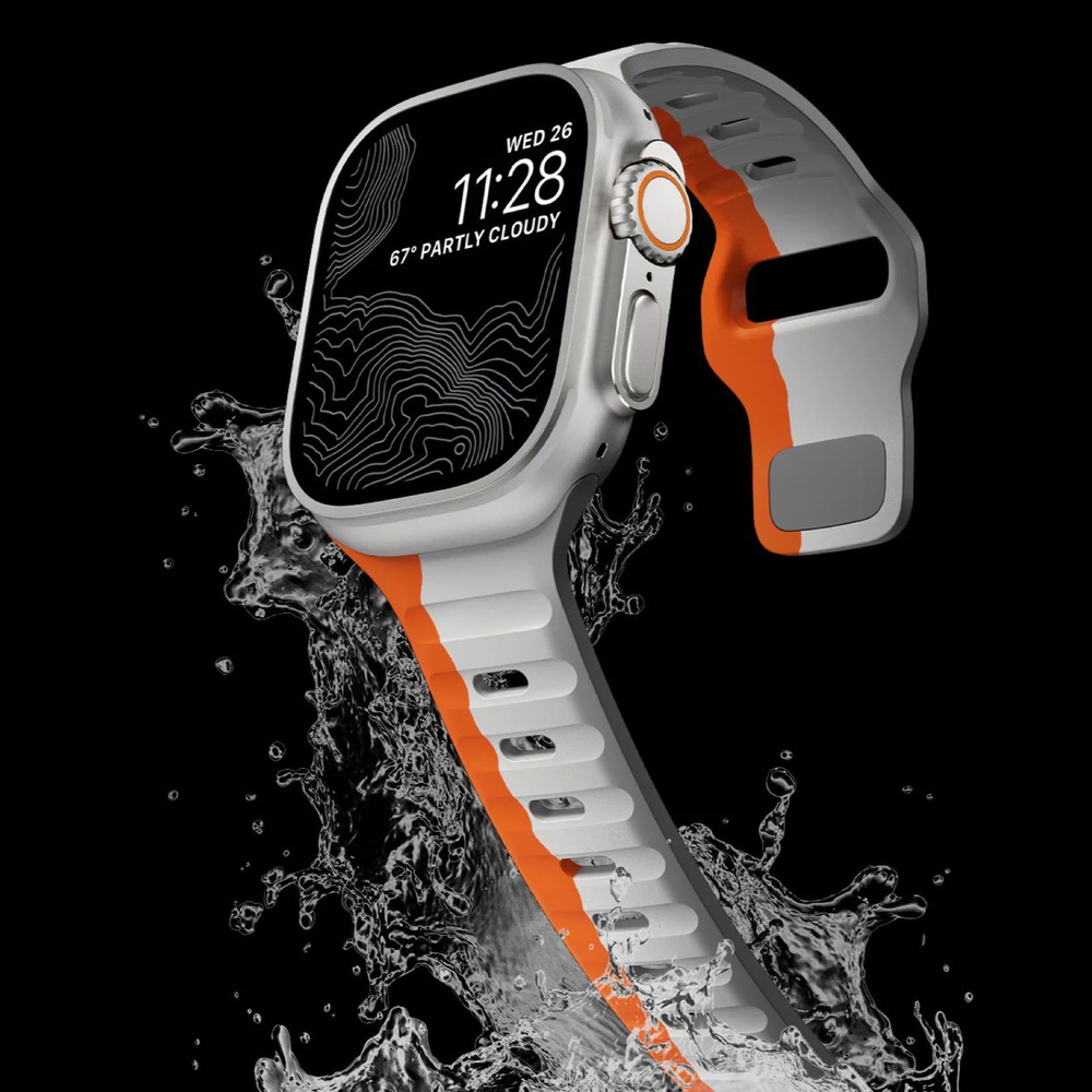Силиконовый ремешок, браслет для Apple Watch размер 42 44 45 49 mm, серо - оранжевый  #1