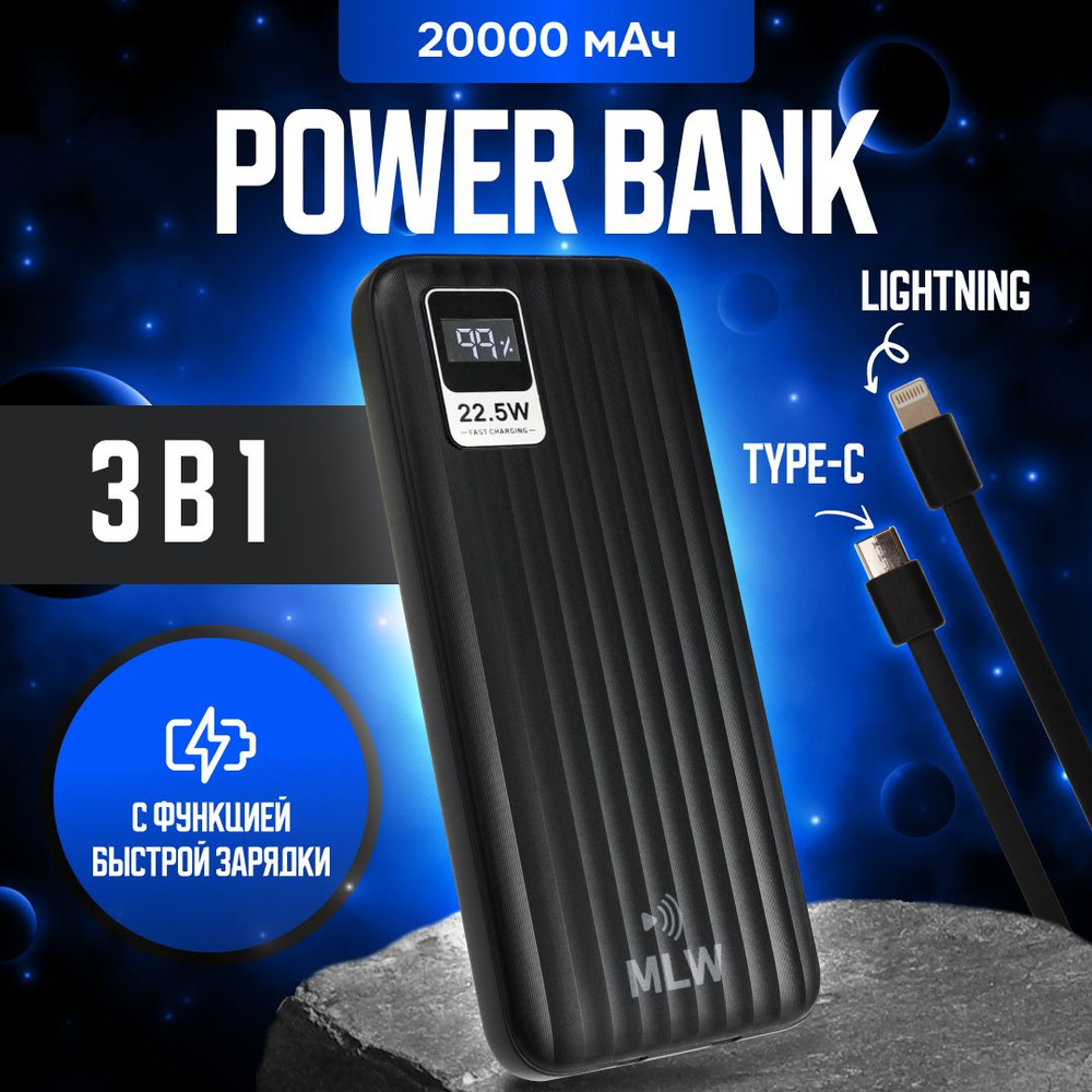 Повербанк (powerbank) MilWorks 20000 mah с быстрой зарядкой/внешний аккумулятор портативный, переносной, #1