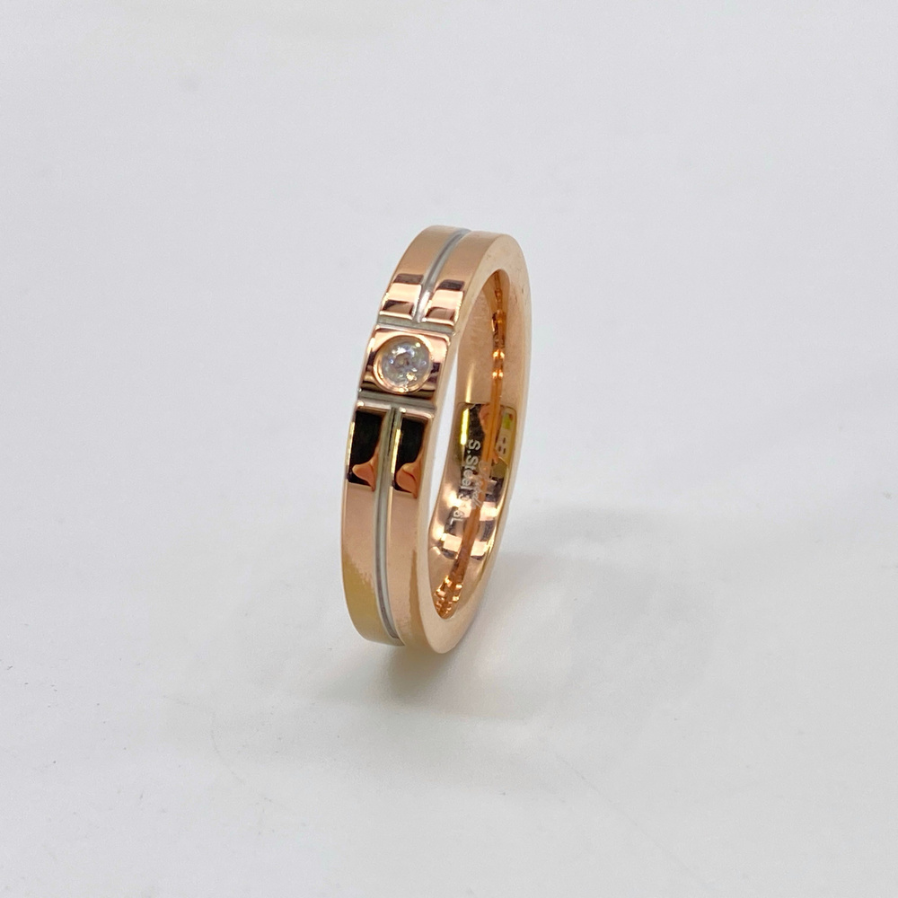 Премиальная японская бижутерия. кольцо из стали 316 L с белым цирконием. PVD покрытие розовое золото #1