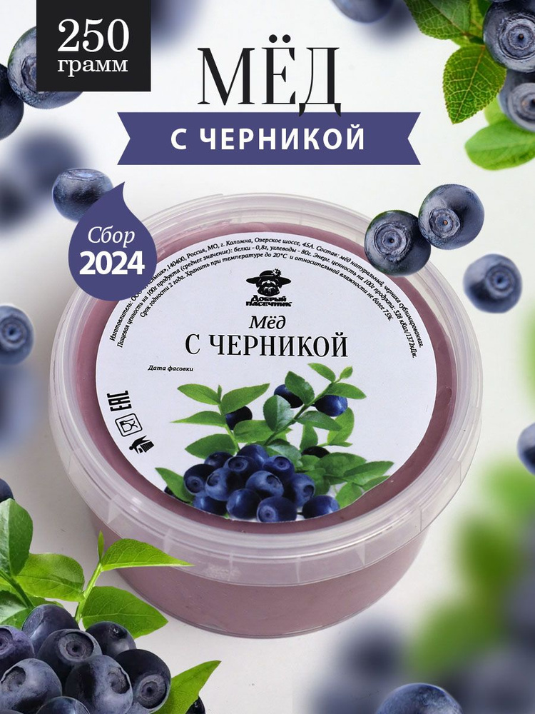 Мед с черникой 250 г, для иммунитета, полезный подарок #1