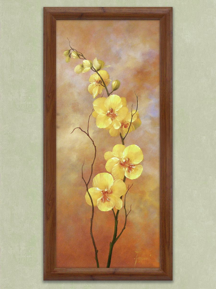 Dekart / Декарт Картина "картина на стену в раме 30х70 для интерьера Цветы Ветка Орхидеи парный сюжет", #1