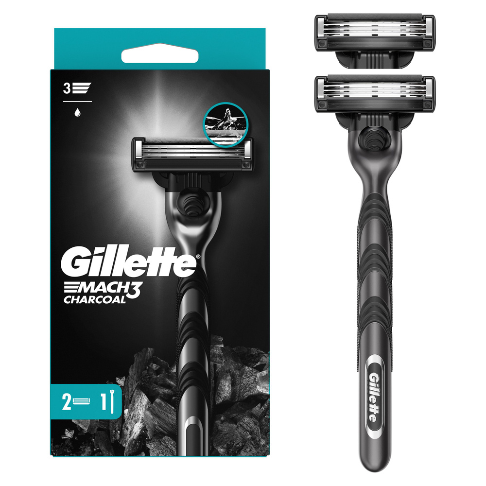 GILLETTE MACH3 Charcoal Бритва со сменными кассетами для бритья 2шт ...