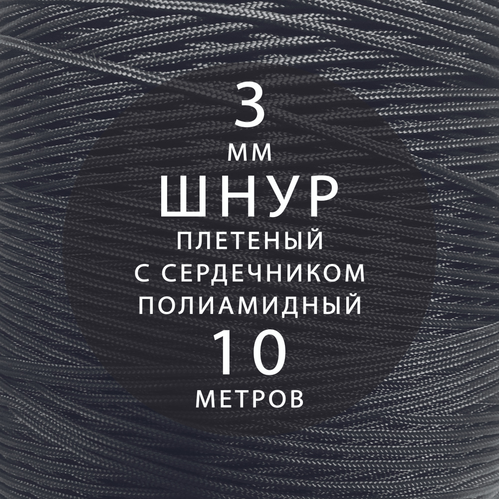 Шнур паракорд 3 мм (10 м) высокопрочный, плетеный с сердечником, полиамидный. Веревка туристическая, #1