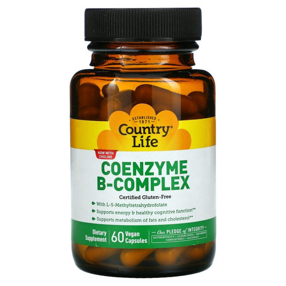 Country Life, Coenzyme B-Complex, комплекс коэнзимов группы B, витамины группы B 60 вегетарианских капсул #1