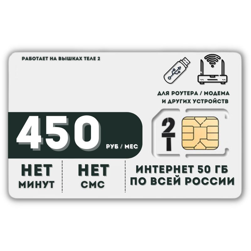 SIM-карта Сим карта интернет 450 руб. в месяц + 50ГБ для любых устройств LATP15T2 (Вся Россия)  #1