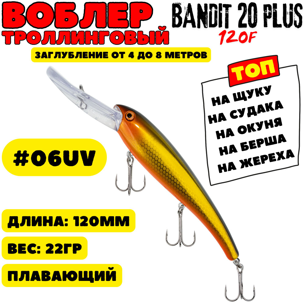 Воблер для троллинга Grows Culture Bandit 120 мм, 22 гр, цвет 06 / Воблер бандит / Минноу  #1