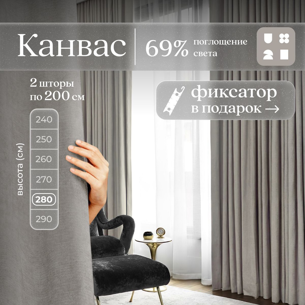 Комплект 2 шторы по 200 х 280 см для гостиной и спальни из плотного турецкого канваса, размер M: 400 #1