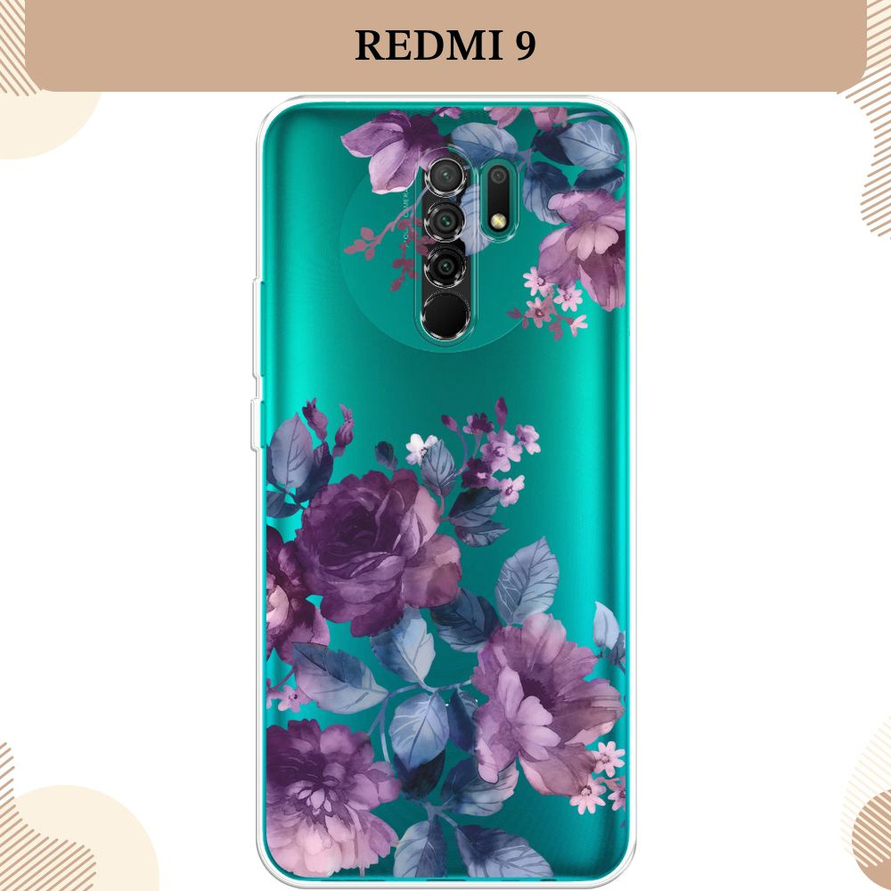 Силиконовый чехол на Xiaomi Redmi 9 / Сяоми Редми 9, Purple Blossoms, прозрачный  #1