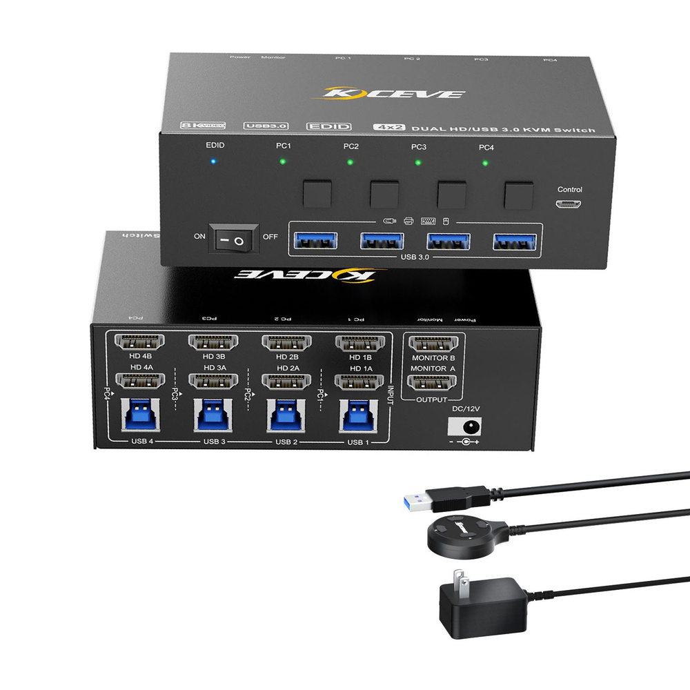 HDMI KVM-переключатель, 2 монитора, 4 компьютера #1