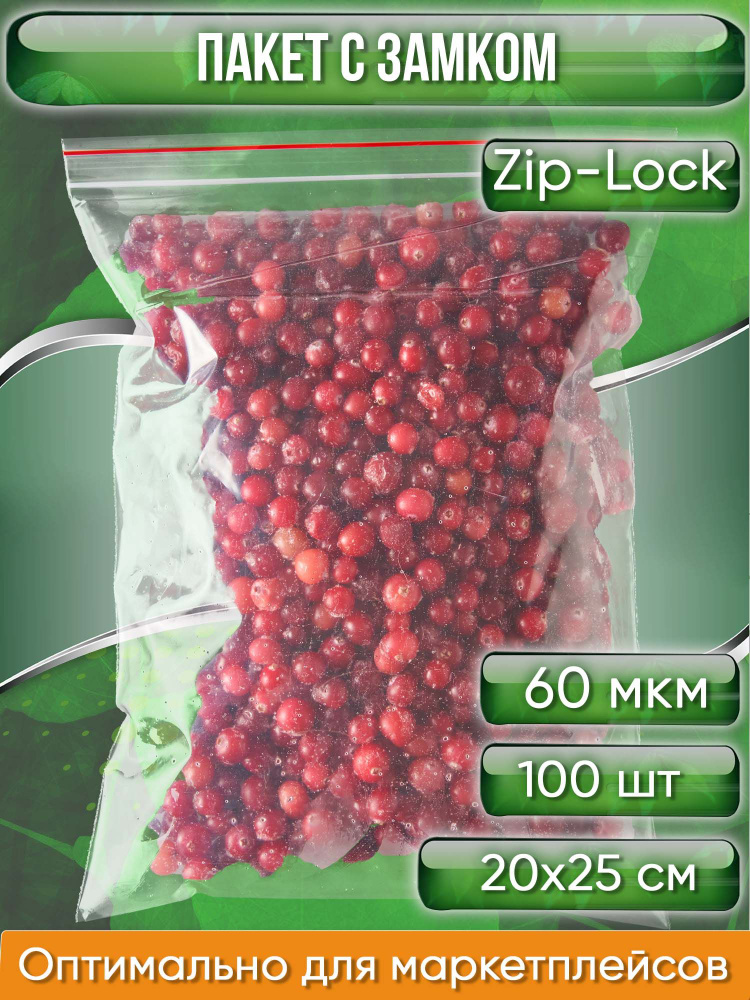 Пакет с замком Zip-Lock (Зип лок), 20х25 см, 60 мкм, сверхпрочный, 100 шт.  #1