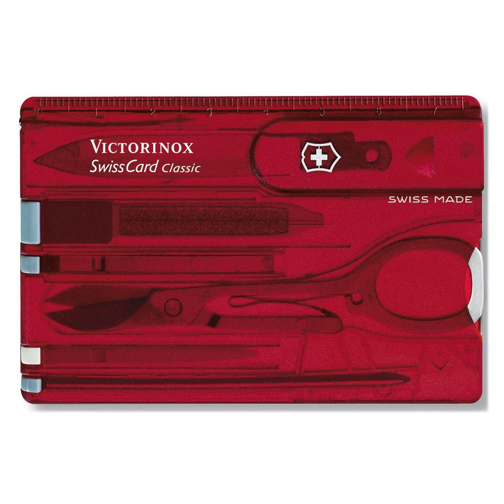 Мультиинструмент Victorinox Swiss Card Classic, 10 Функций Полупрозрачный Красный (Б/Р)  #1