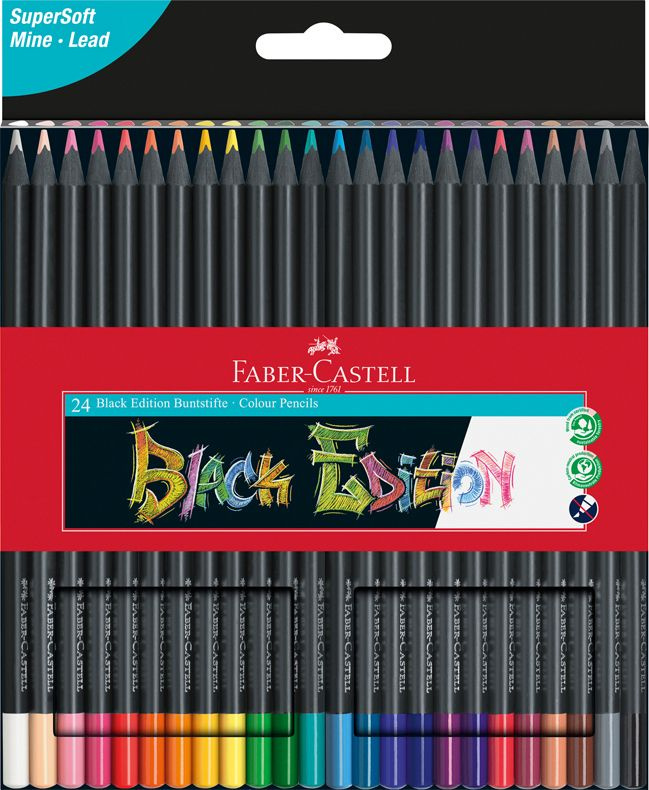 Карандаши цветные Faber-Castell "Black Edition", 24цв., трехгран., черное дерево, заточен., картон.  #1