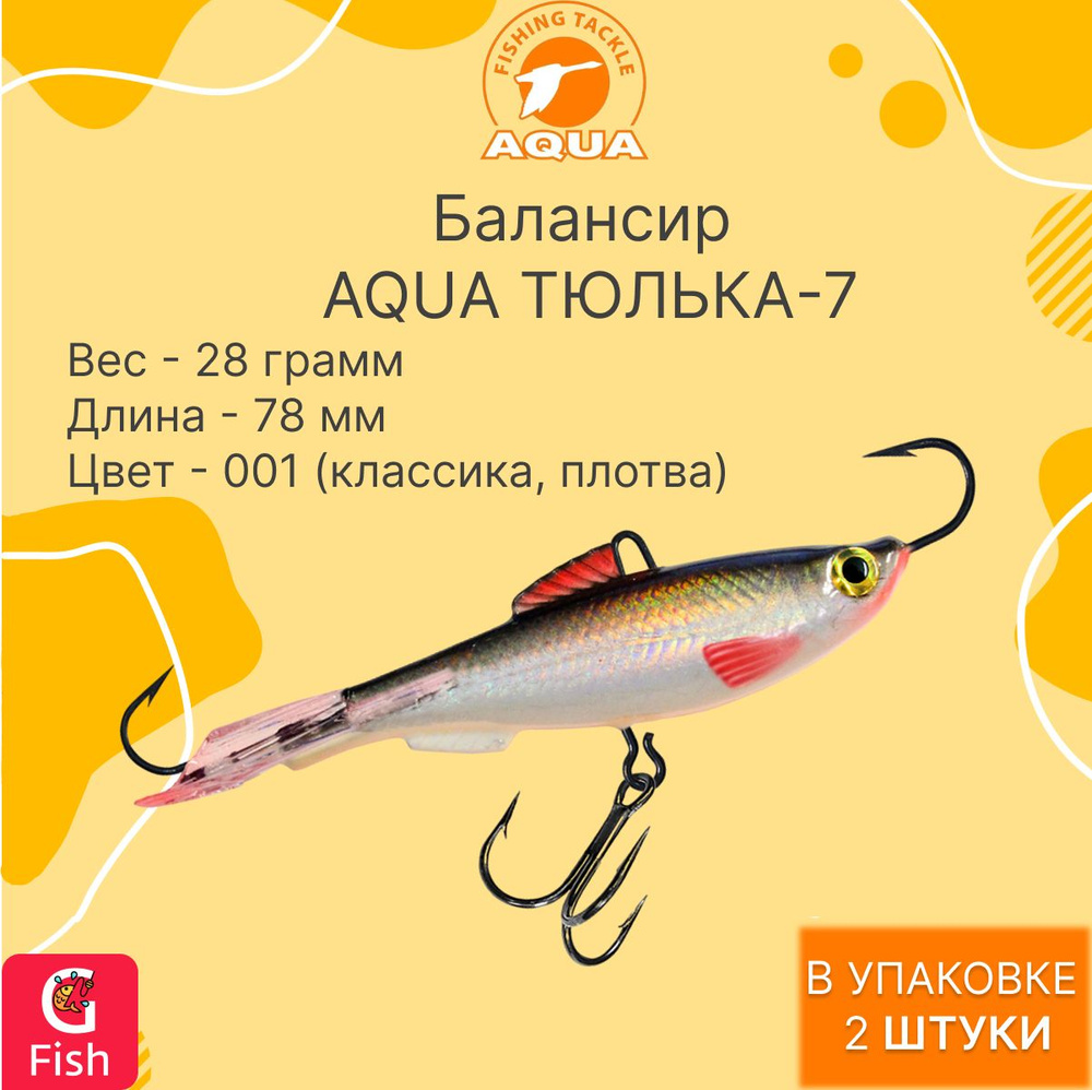 Балансир для рыбалки AQUA ТЮЛЬКА-7 78mm цвет 001 (классика, плотва), 2 штуки  #1