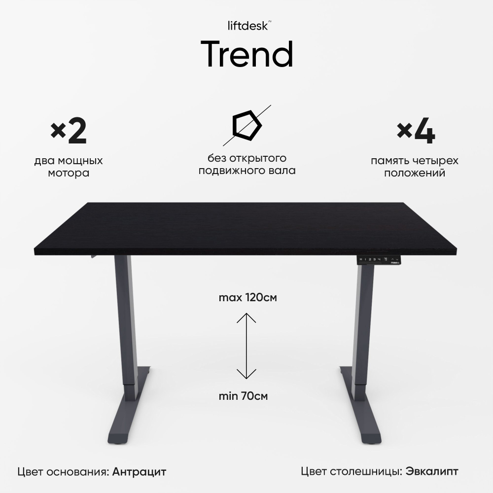 Компьютерный стол с подъемным механизмом регулируемый по высоте 2-х моторный liftdesk Trend Антрацит/Эвкалипт #1