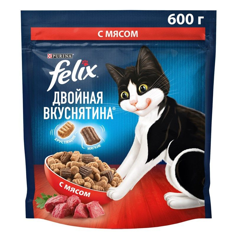 Корм сухой Felix Двойная вкуснятина для взрослых кошек с мясом, 600г  #1