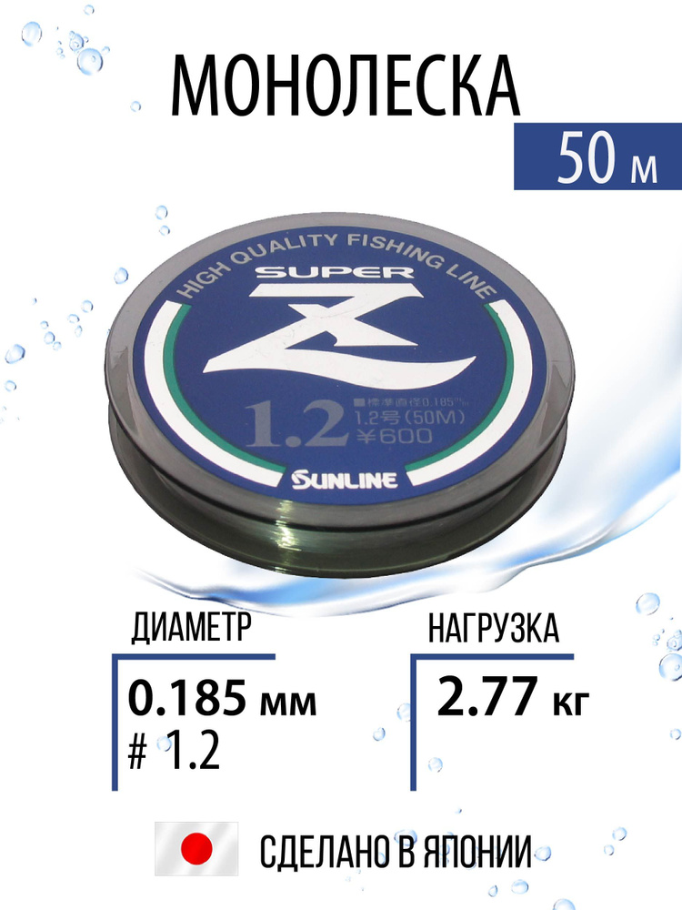 Леска для рыбалки монофильная Sunline SUPER Z #1.2/0.185mm 2.77kg 50m Clear прозрачная, зимняя. Япония #1