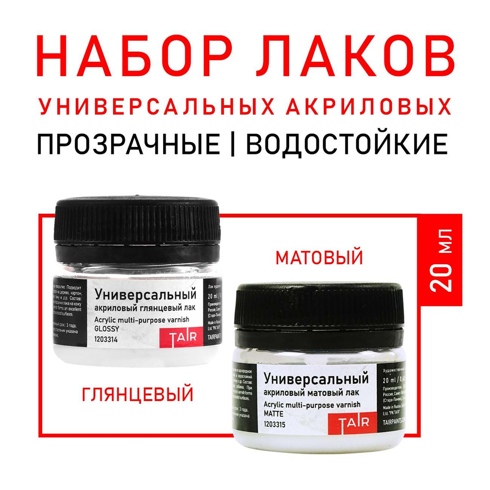 Набор универсальных акриловых лаков, "ТАИР", 2 х 20 мл, Глянцевый и Матовый  #1