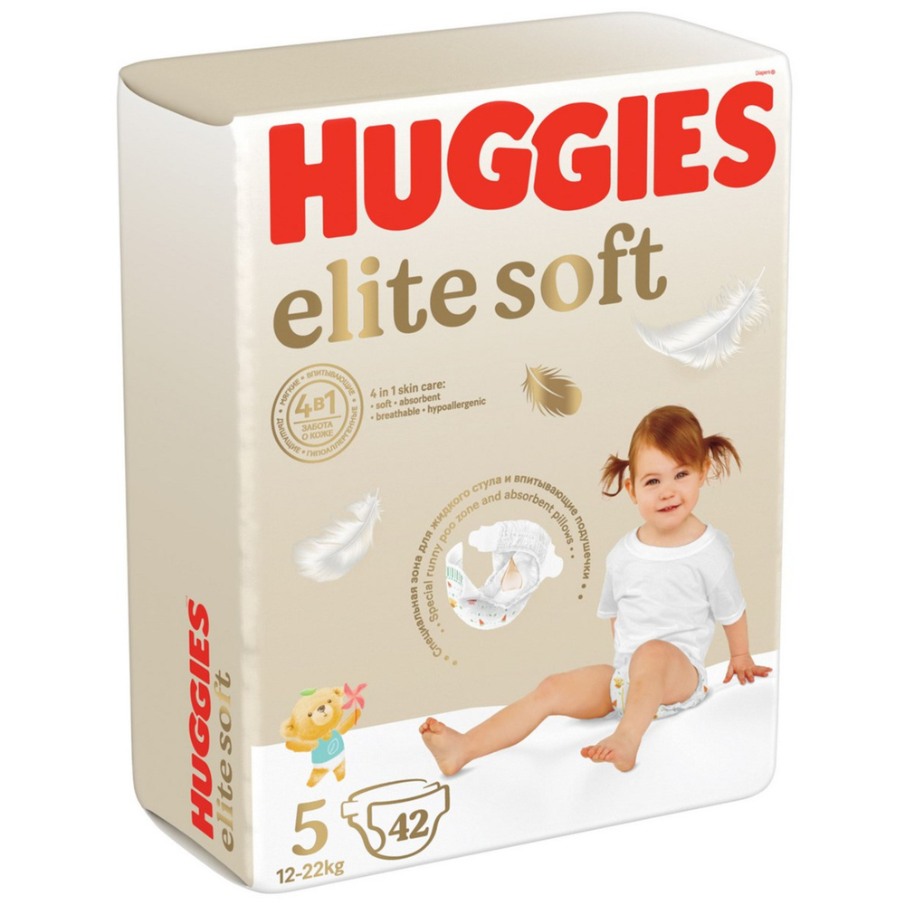 Подгузники Huggies Elite Soft, 5 размер 12-22кг, 42шт #1