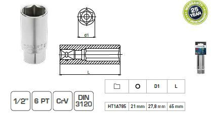 Свечная головка шестигранная 1/2" 21мм CrV Hogert #1