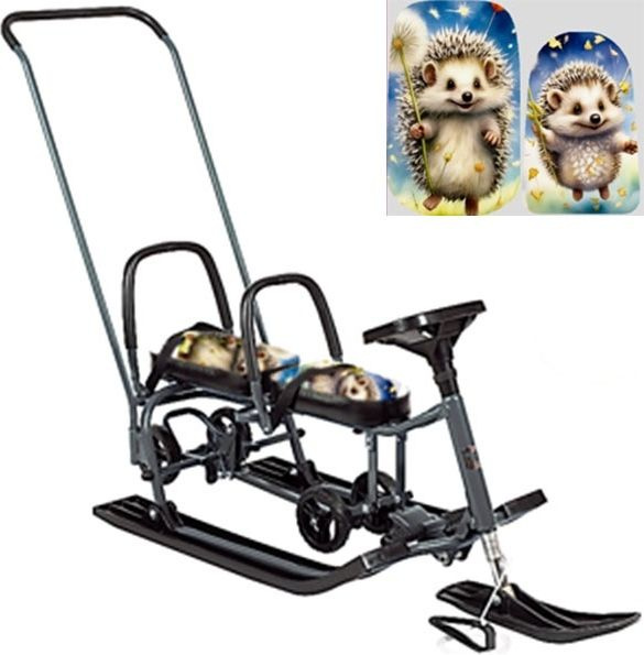 Снегокат детский Барс 507 SNOWKAT TWINS BABY Wheel Ежики высокий для двоих со спинками, П-образным толкателем #1