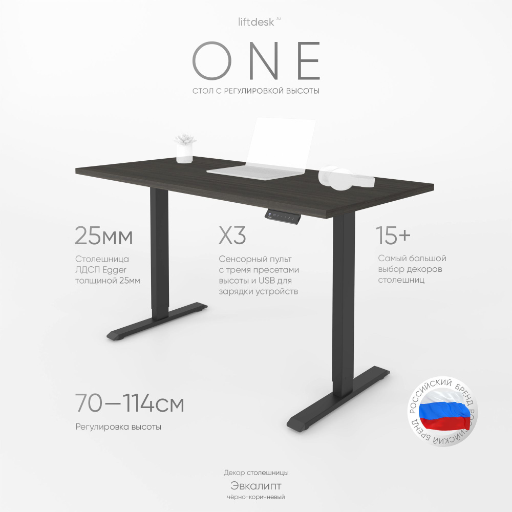 Стол компьютерный с регулировкой высоты для работы стоя сидя одномоторный liftdesk One Черный/Эвкалипт #1