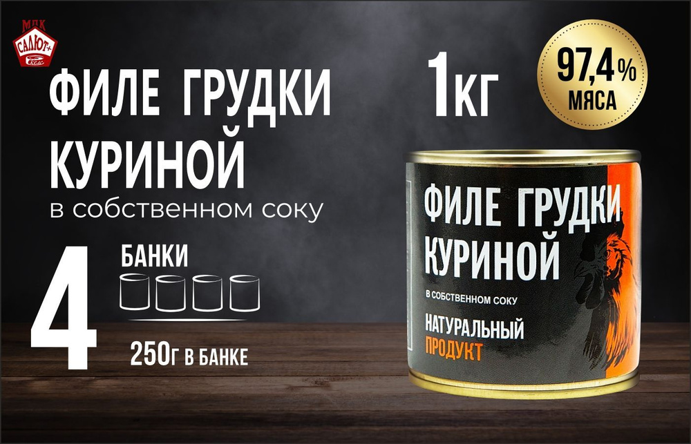 Филе грудки куриной ЗОЖ "Натур продукт" мясные консервы, тушенка 250 гр 4 шт  #1