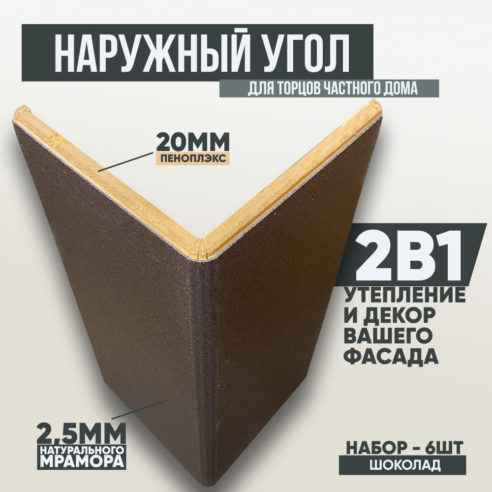 Термопанель Угловая Фасадная (260мм х 260мм), набор 6шт, цвет - Шоколад, Утепленная.  #1