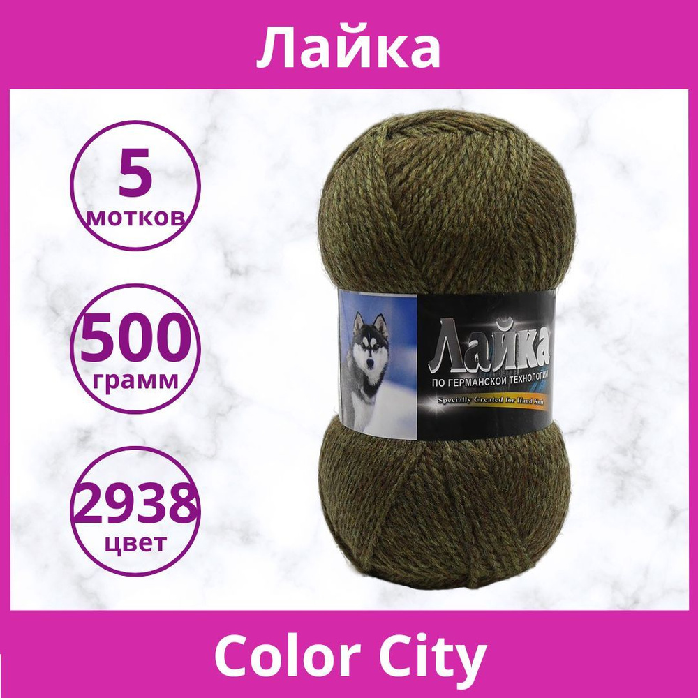 Пряжа Color City Лайка цвет 2938 хаки (упаковка 5 мотков) #1